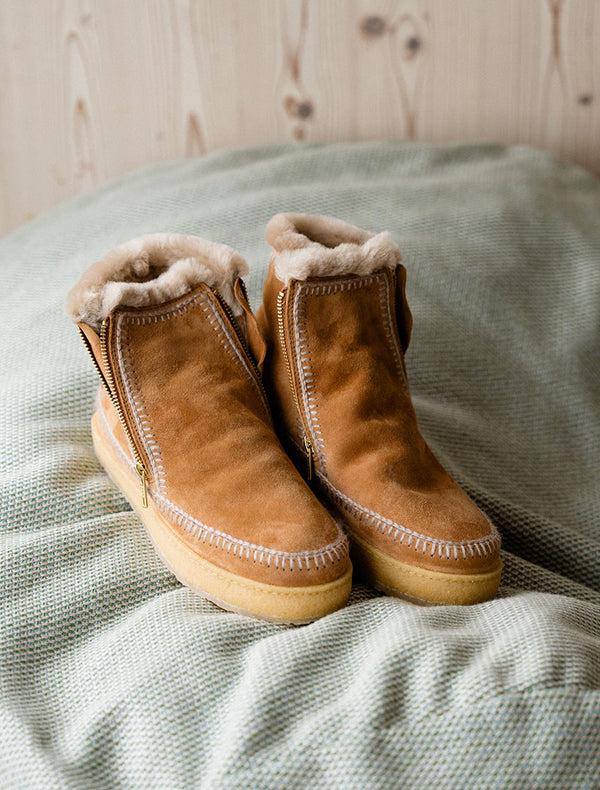 Laidbacklondon Setsu Crochet Crepe Ankle Boot Chestnut Suede Wheat