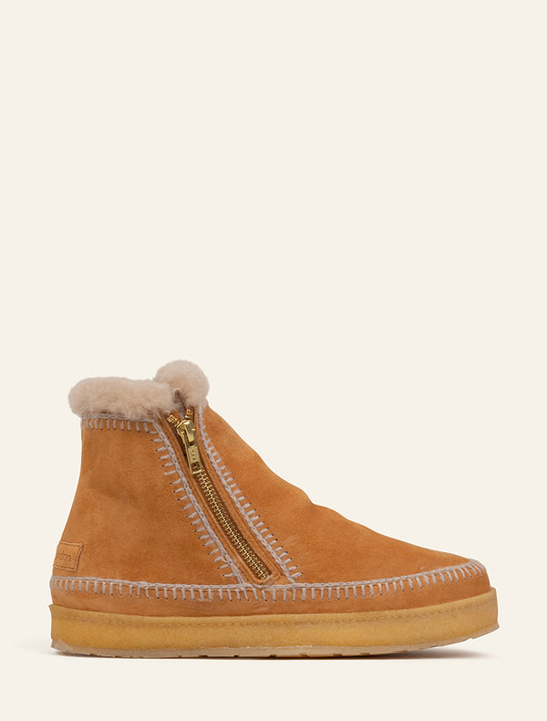 laidbacklondon Setsu Crochet Crepe Ankle Boot Chestnut Suede Wheat