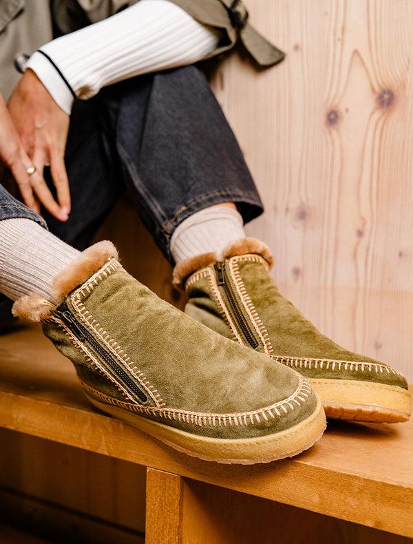 Laidbacklondon Setsu Crochet Crepe Ankle Boot Fern Suede Beige