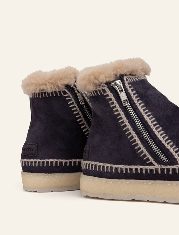 Laidbacklondon Setsu Crochet Crepe Ankle Boot Marine Suede Wheat