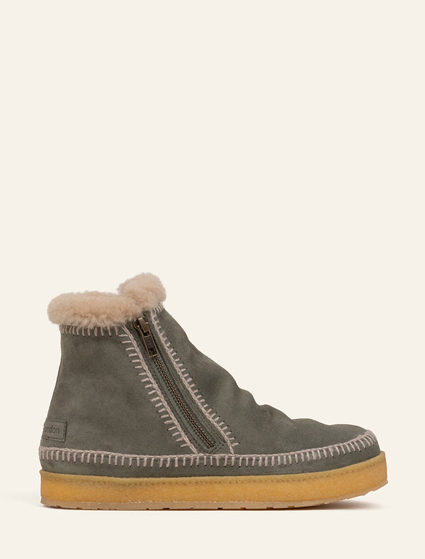 laidbacklondon Setsu Crochet Crepe Ankle Boot Moss Suede Wheat