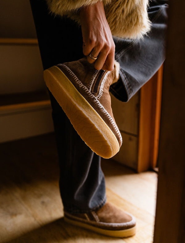 Laidbacklondon Setsu Crochet Crepe Ankle Boot Nutmeg Suede Wheat