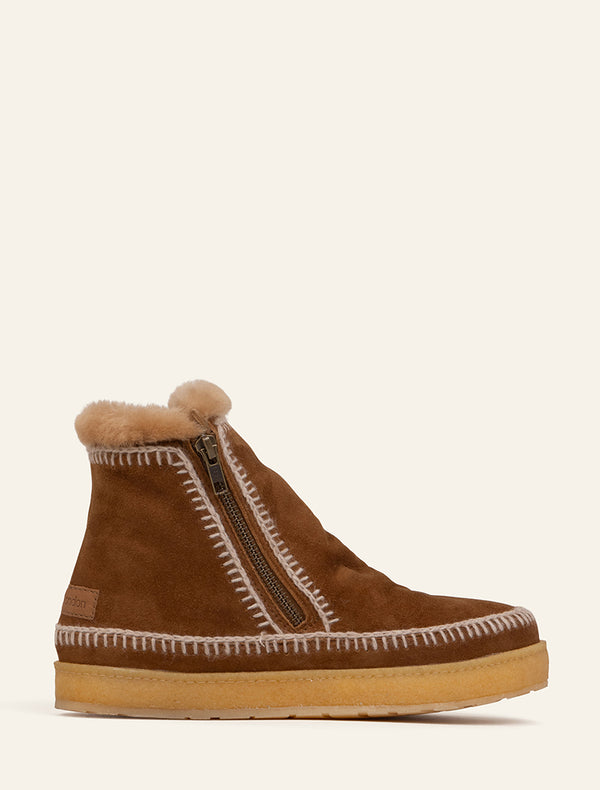 laidbacklondon Setsu Crochet Crepe Ankle Boot Nutmeg Suede Wheat