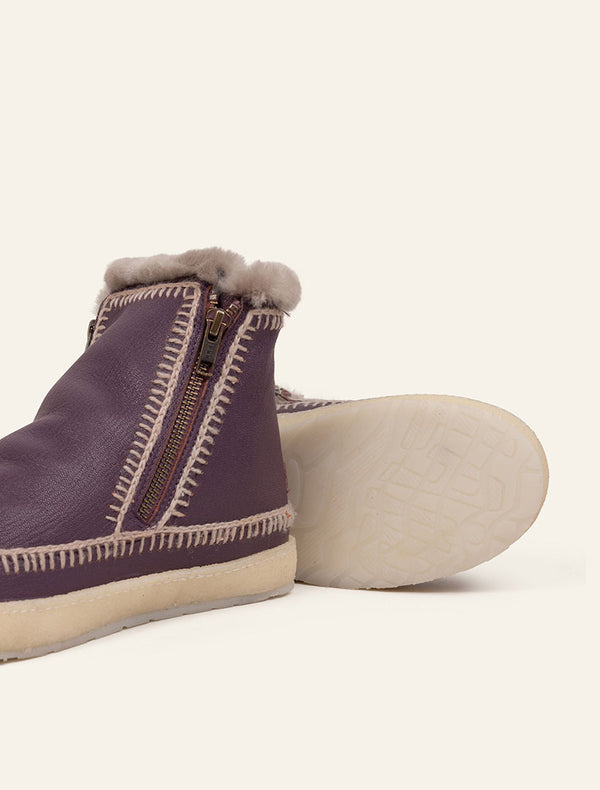 Laidbacklondon Setsu Crochet Crepe Ankle Boot Plum Leather Light Grey