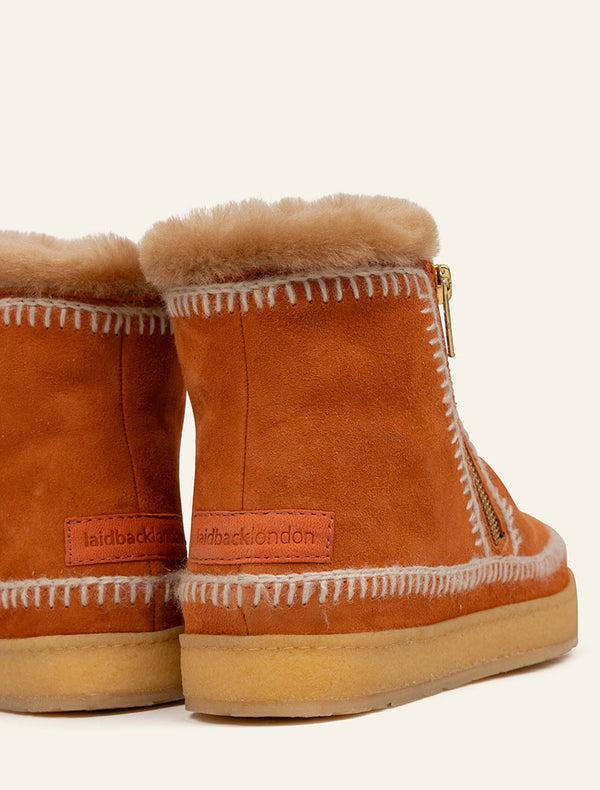 Laidbacklondon Setsu Crochet Crepe Ankle Boot Rust Suede Natural