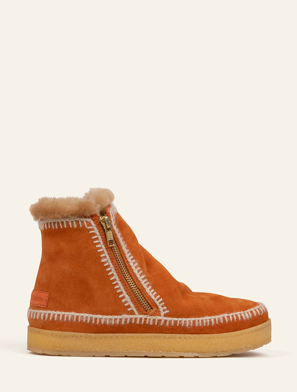 laidbacklondon Setsu Crochet Crepe Ankle Boot Rust Suede Natural