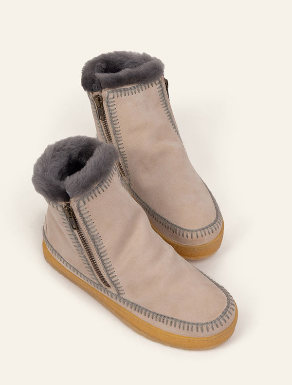 Laidbacklondon Setsu Crochet Crepe Ankle Boot Sand Suede Grey