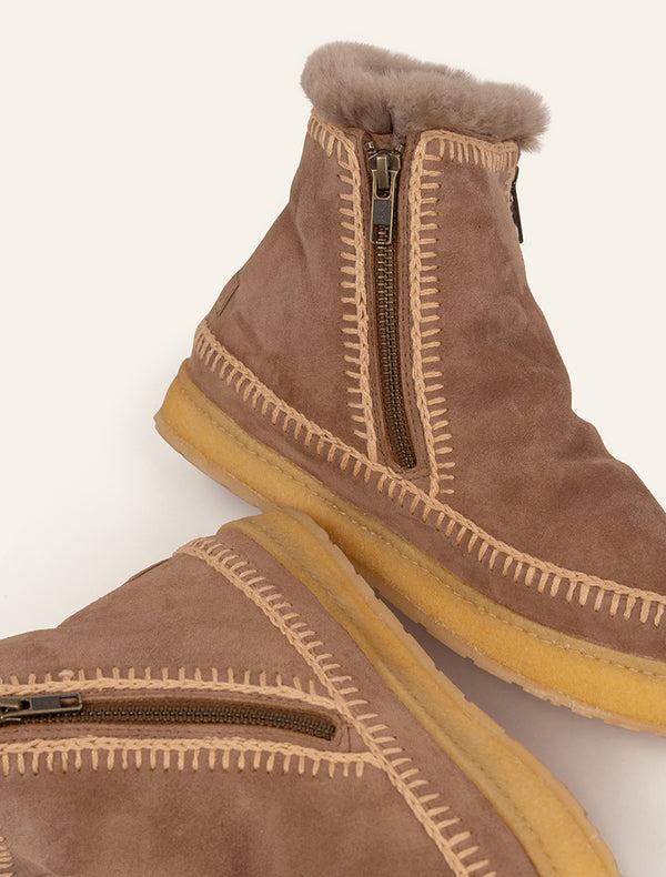 Laidbacklondon Setsu Crochet Side Zip Ankle Boot Camel Suede