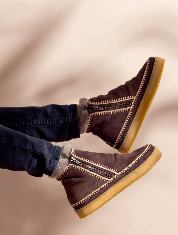 Laidbacklondon Setsu Crochet Side Zip Ankle Boot Choc Suede Beige