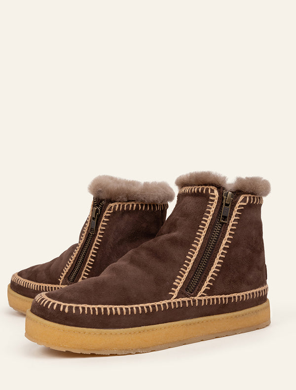 Laidbacklondon Setsu Crochet Side Zip Ankle Boot Choc Suede Beige