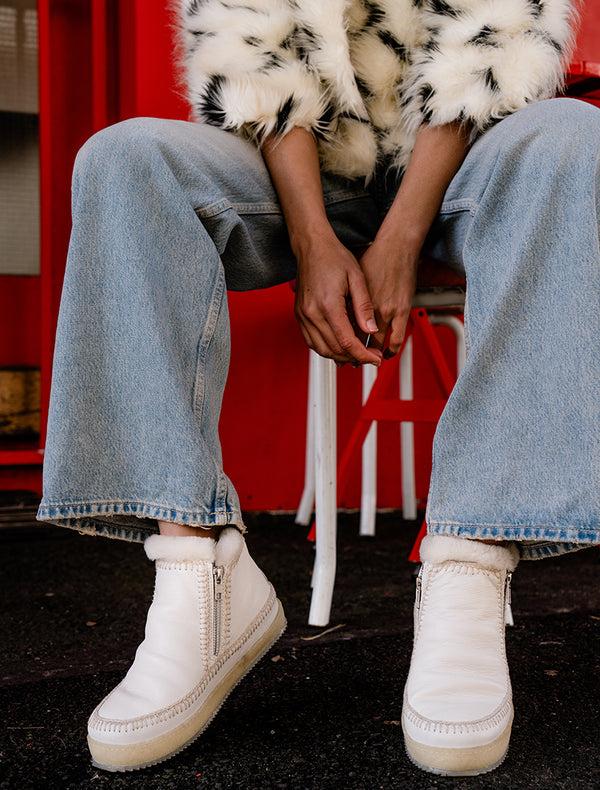 Laidbacklondon Setsu Low Crochet Ankle Boot Milk Leather Natural