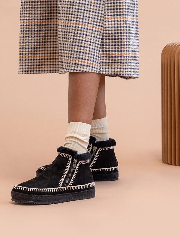 Laidbacklondon Setsu Low Side Zip Ankle Boot Black Suede