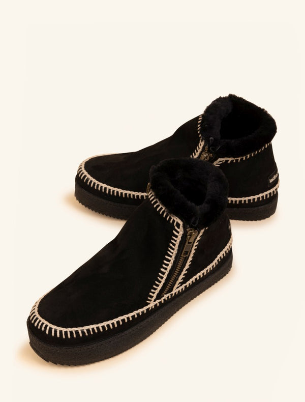 Laidbacklondon Setsu Low Side Zip Ankle Boot Black Suede