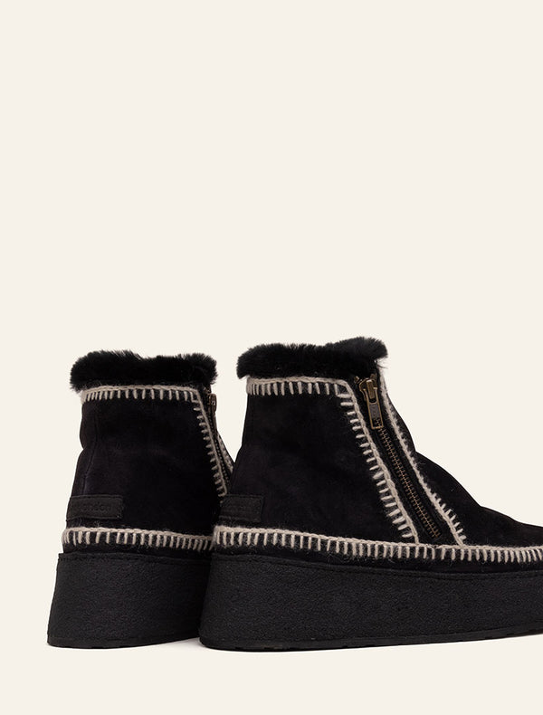 Laidbacklondon Setsu Platform Crochet Ankle Boot Black Suede Natural