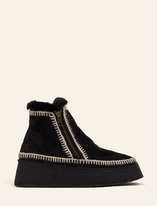 laidbacklondon Setsu Platform Crochet Ankle Boot Black Suede Natural
