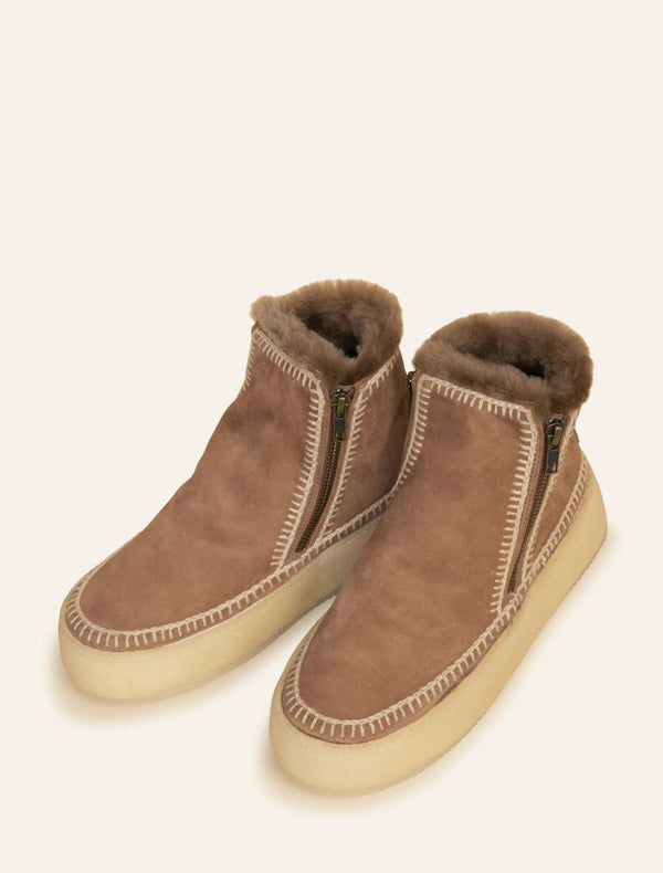 Laidbacklondon Setsu Platform Crochet Ankle Boot Camel Suede Natural