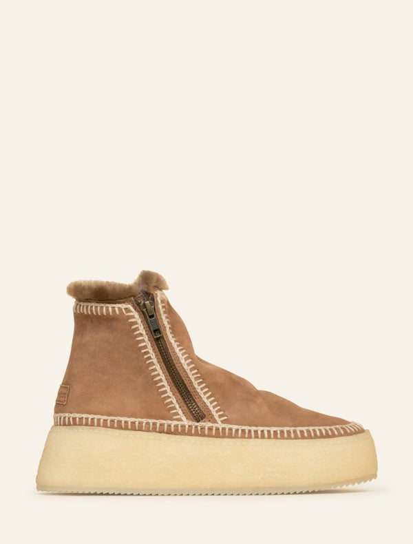 laidbacklondon Setsu Platform Crochet Ankle Boot Camel Suede Natural