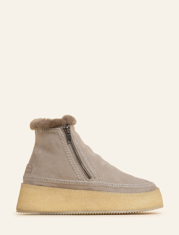 Laidbacklondon Setsu Platform Crochet Ankle Boot Fossil Suede Light Grey