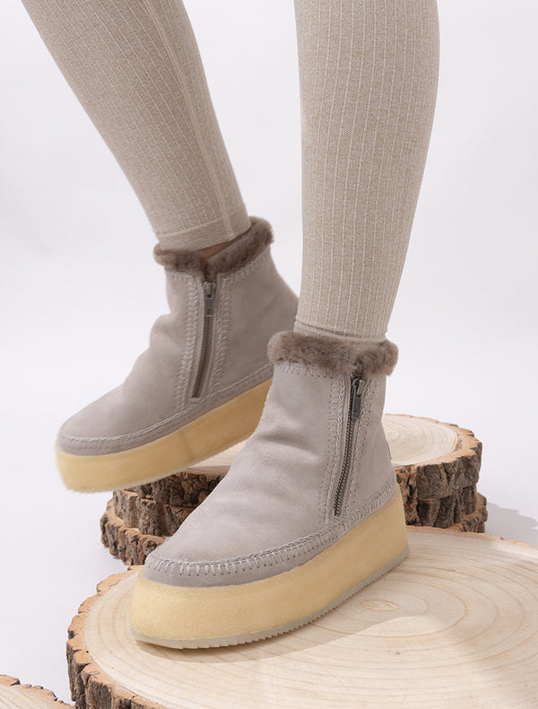 Laidbacklondon Setsu Platform Crochet Ankle Boot Fossil Suede Light Grey