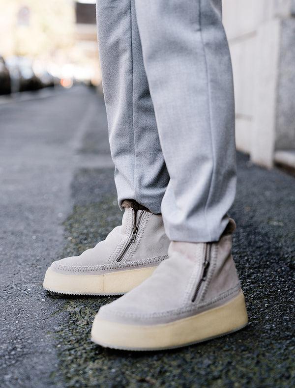 laidbacklondon Setsu Platform Crochet Ankle Boot Fossil Suede Light Grey