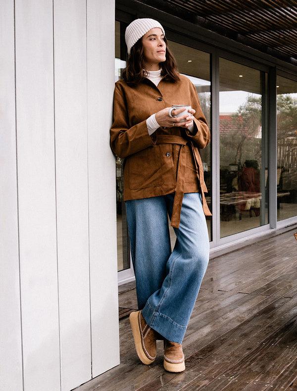 Laidbacklondon Setsu Platform Crochet Ankle Boot Nutmeg Suede Wheat