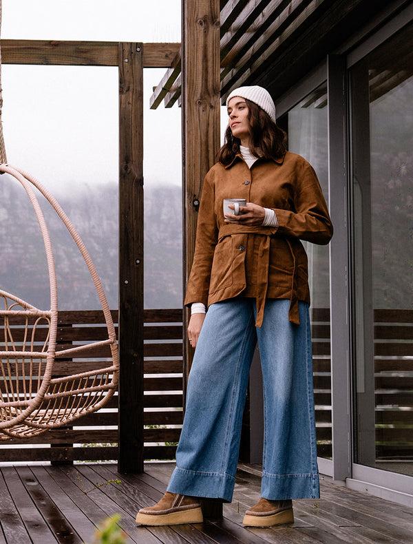 Laidbacklondon Setsu Platform Crochet Ankle Boot Nutmeg Suede Wheat