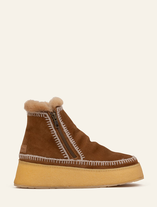 laidbacklondon Setsu Platform Crochet Ankle Boot Nutmeg Suede Wheat
