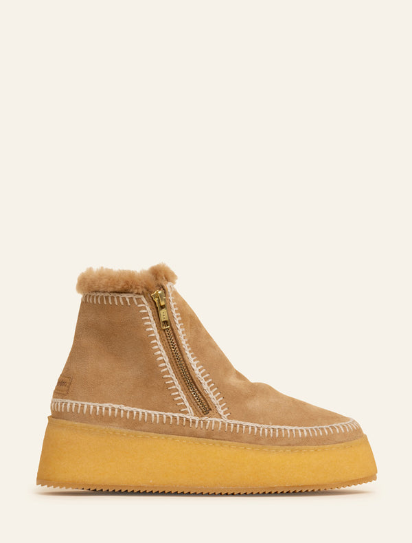 laidbacklondon Setsu Platform Crochet Ankle Boot Saffron Suede Natural