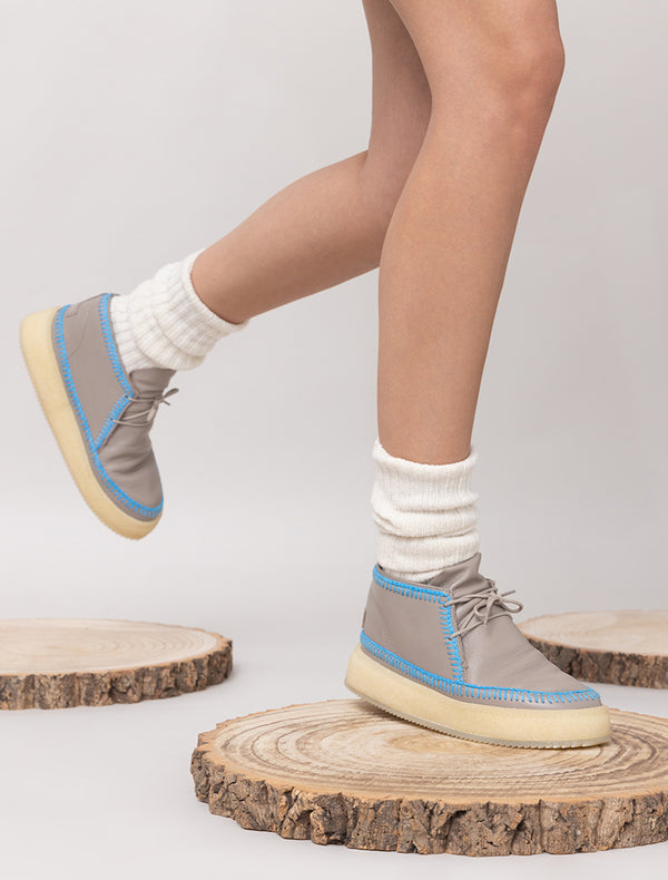 laidbacklondon Shenje Low Platform Boots Fossil Leather Neon Blue