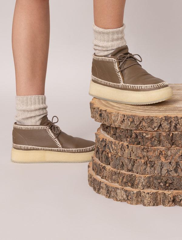 Laidbacklondon Shenje Low Platform Boots Otter Leather Natural