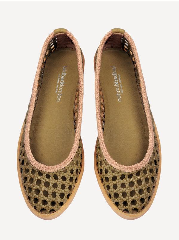 Laidbacklondon Weeve Handwoven Leather Ballet Flats Avocado Beige
