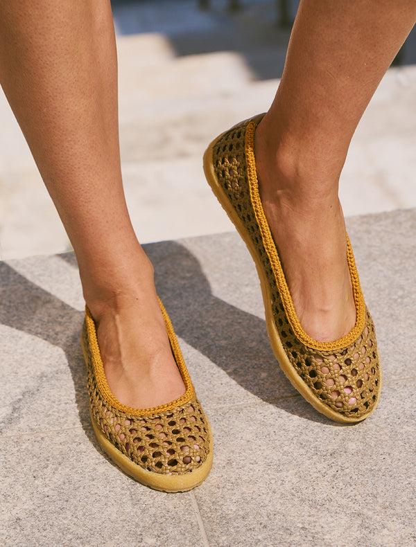 Laidbacklondon Weeve Handwoven Leather Ballet Flats Butterscotch