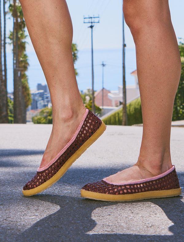 laidbacklondon Weeve Handwoven Leather Ballet Flats Cabernet