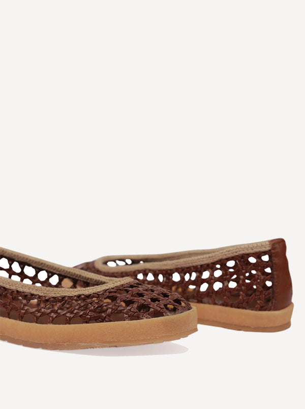 Laidbacklondon Weeve Handwoven Leather Ballet Flats Choc