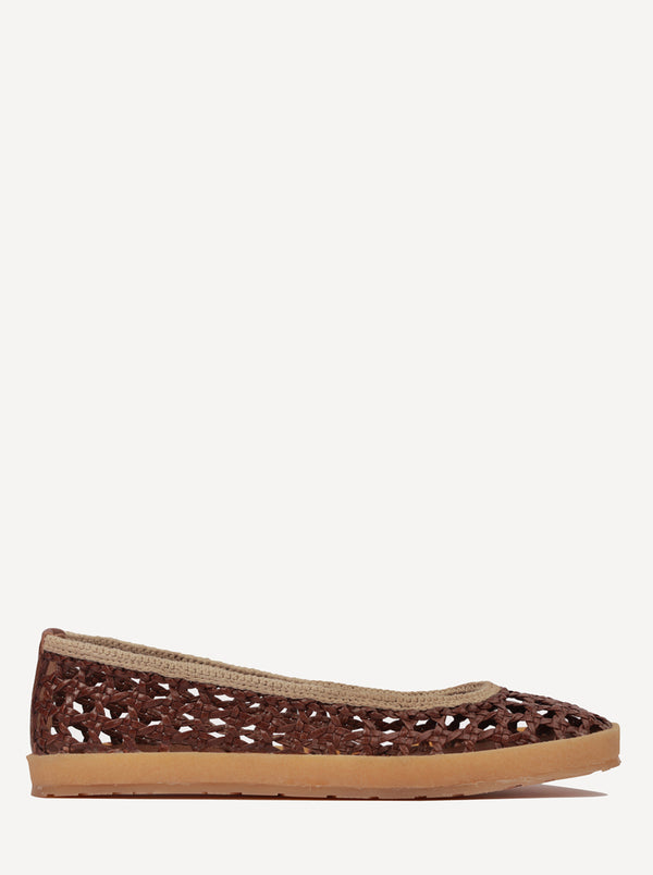 Laidbacklondon Weeve Handwoven Leather Ballet Flats Choc