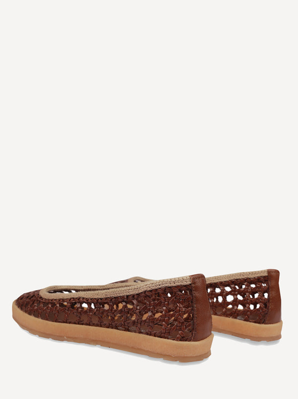 Laidbacklondon Weeve Handwoven Leather Ballet Flats Choc