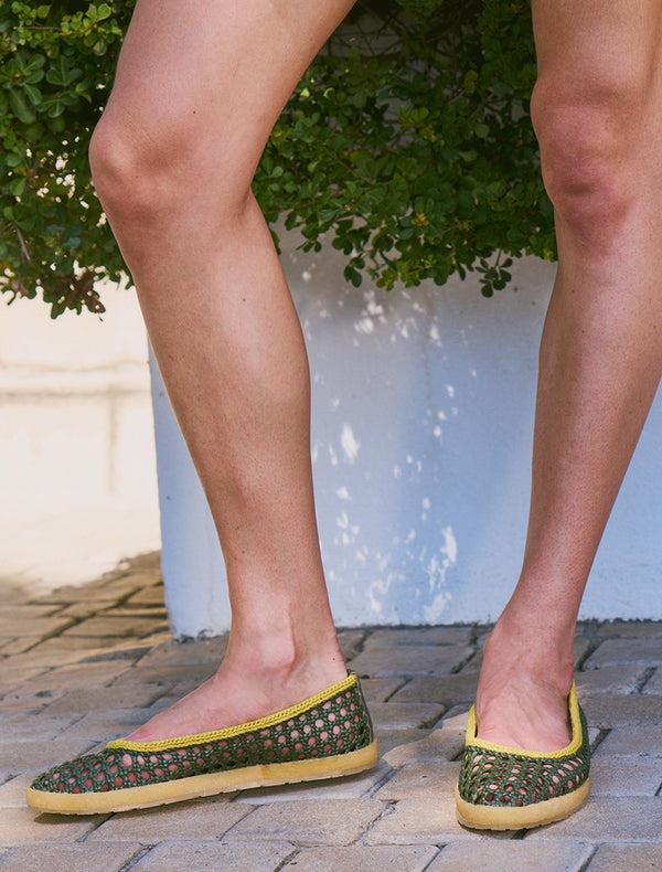 laidbacklondon Weeve Handwoven Leather Ballet Flats Moss