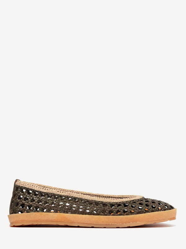 Laidbacklondon Weeve Handwoven Leather Ballet Flats Olive