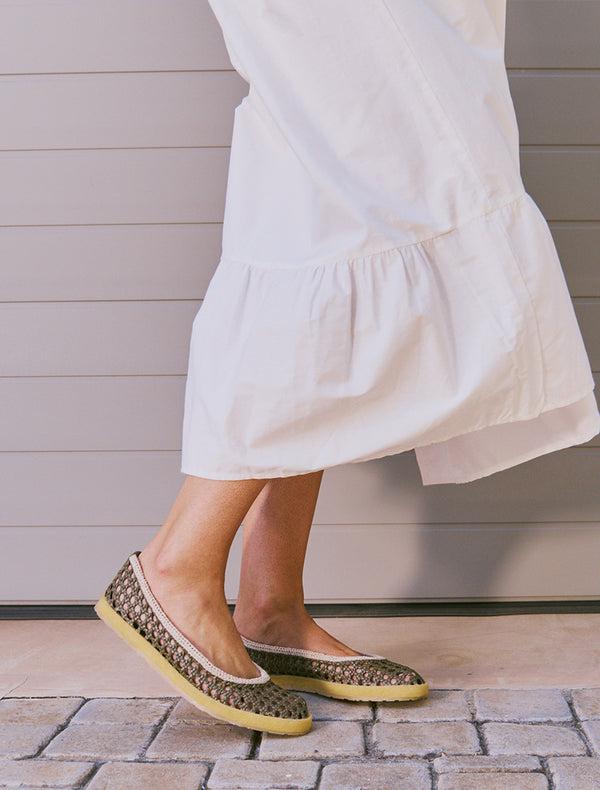 Laidbacklondon Weeve Handwoven Leather Ballet Flats Olive