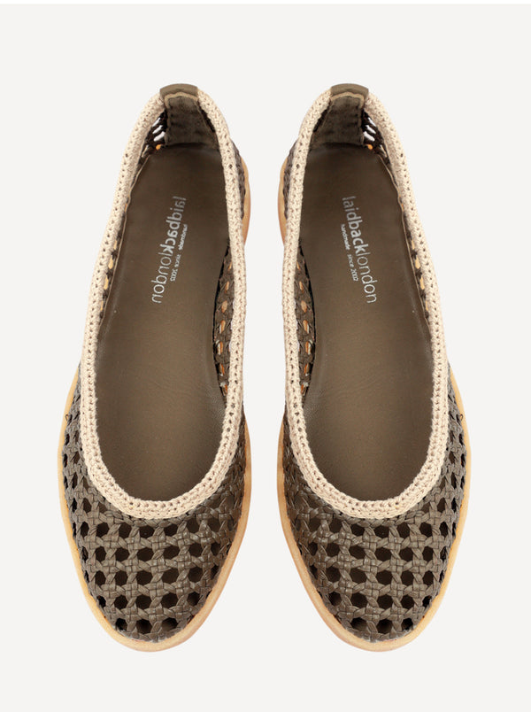 Laidbacklondon Weeve Handwoven Leather Ballet Flats Olive