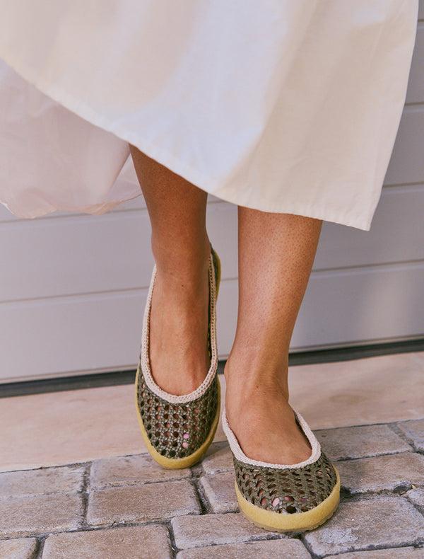 laidbacklondon Weeve Handwoven Leather Ballet Flats Olive