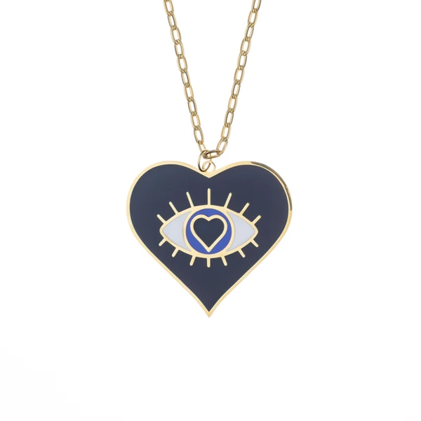 Laines London Blue & Gold Heart Eye Statement Collar Necklace