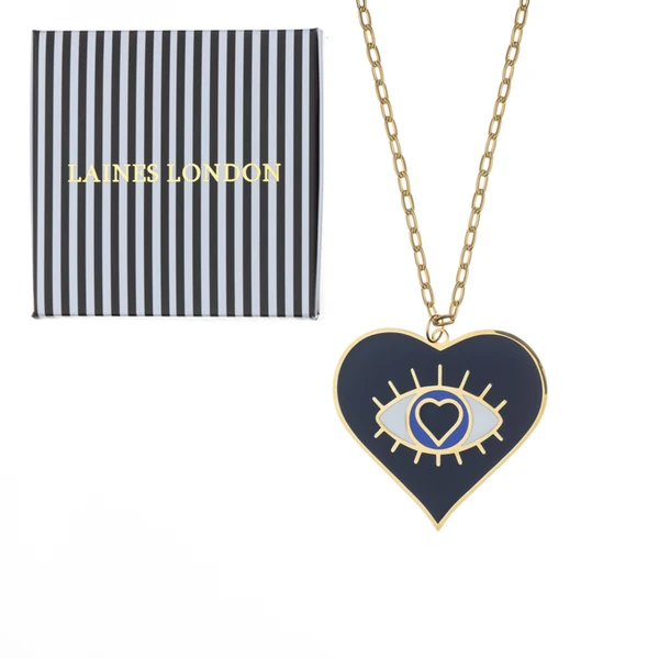 Laines London Blue & Gold Heart Eye Statement Collar Necklace