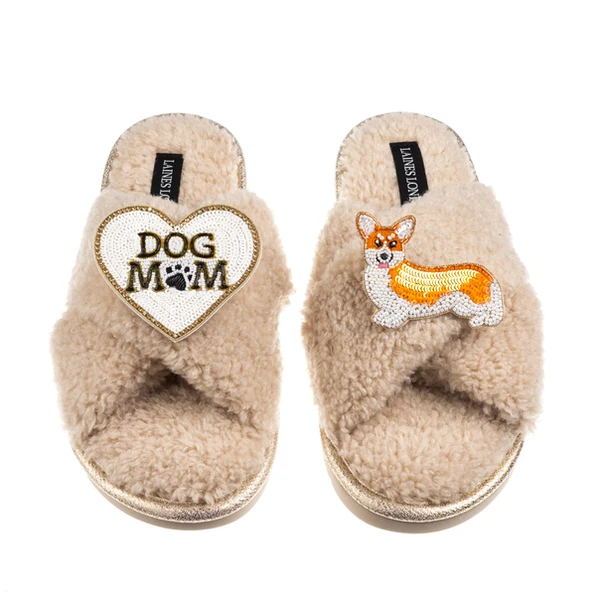 laines london Boucle Slippers With Dog Mum/Mom & Peach The Corgi Brooches laines london Boucle Slippers With Dog Mum/Mom & Peach The Corgi Brooches