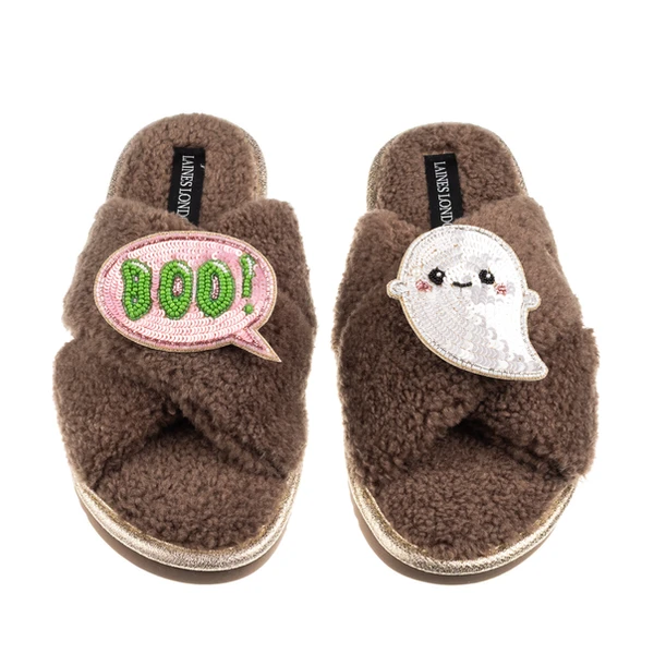 Laines London Boucle Slippers With Laines Lovables Boo The Ghost Halloween Brooches