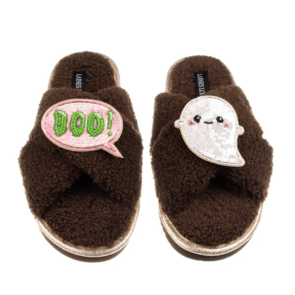 Laines London Boucle Slippers With Laines Lovables Boo The Ghost Halloween Brooches
