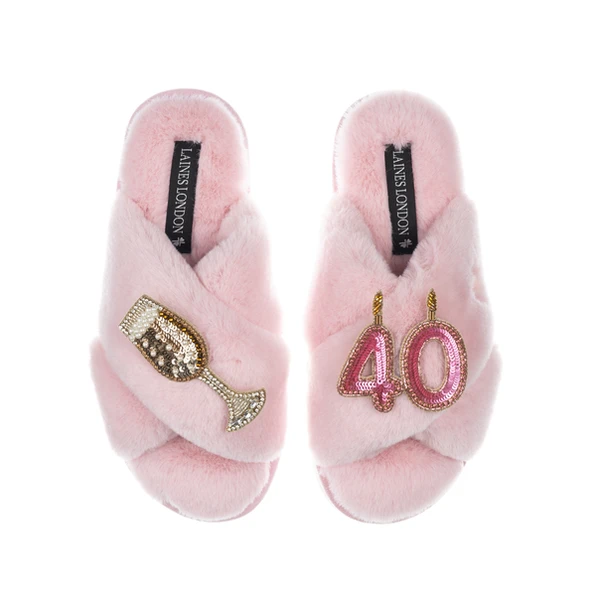 Laines London Classic Laines Slippers With 40th Birthday & Champagne Glass Brooches