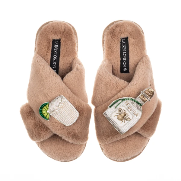 Laines London Classic Laines Slippers With Agave Tequila Brooches