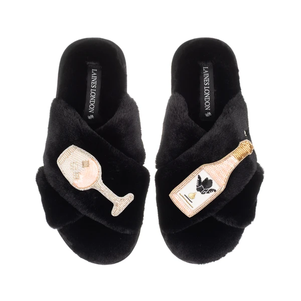 Laines London Classic Laines Slippers With Angelic Rose Wine Brooches