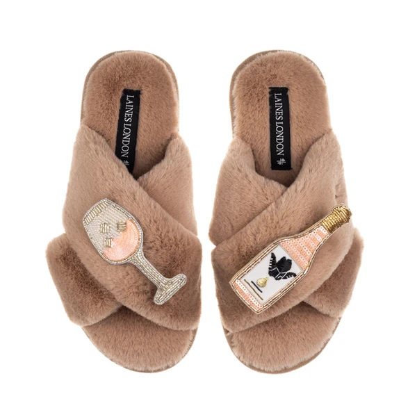 Laines London Classic Laines Slippers With Angelic Rose Wine Brooches